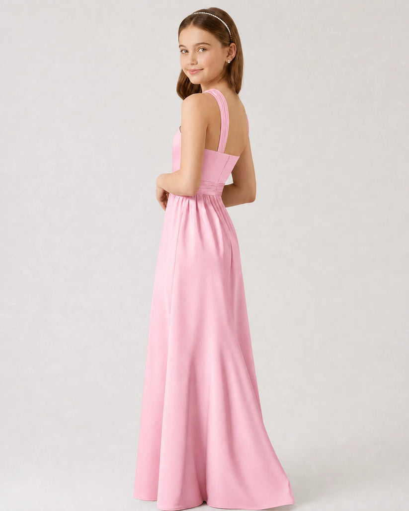 Pink Satin A-line Junior Bridesmaid Dress Side View