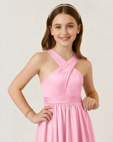 Pink Chiffon A-line Junior Bridesmaid Dress Front View