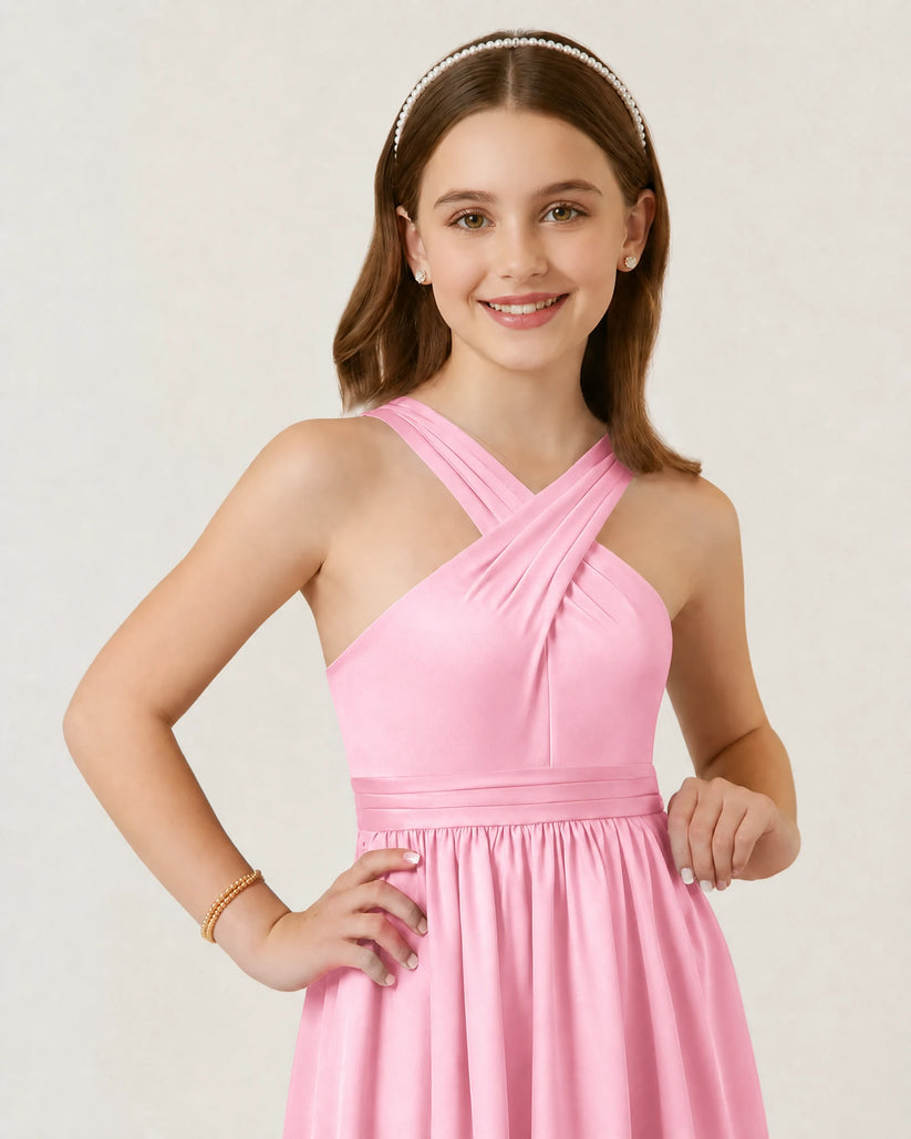 Pink Chiffon A-line Junior Bridesmaid Dress Front View