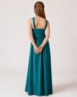 Peacock Satin A-line Junior Bridesmaid Dress Back View