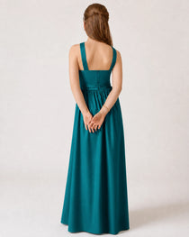 Dideyttawl Teal Junior Bridesmaid Dress Criss Cross Halter Neck Floor Length Dress