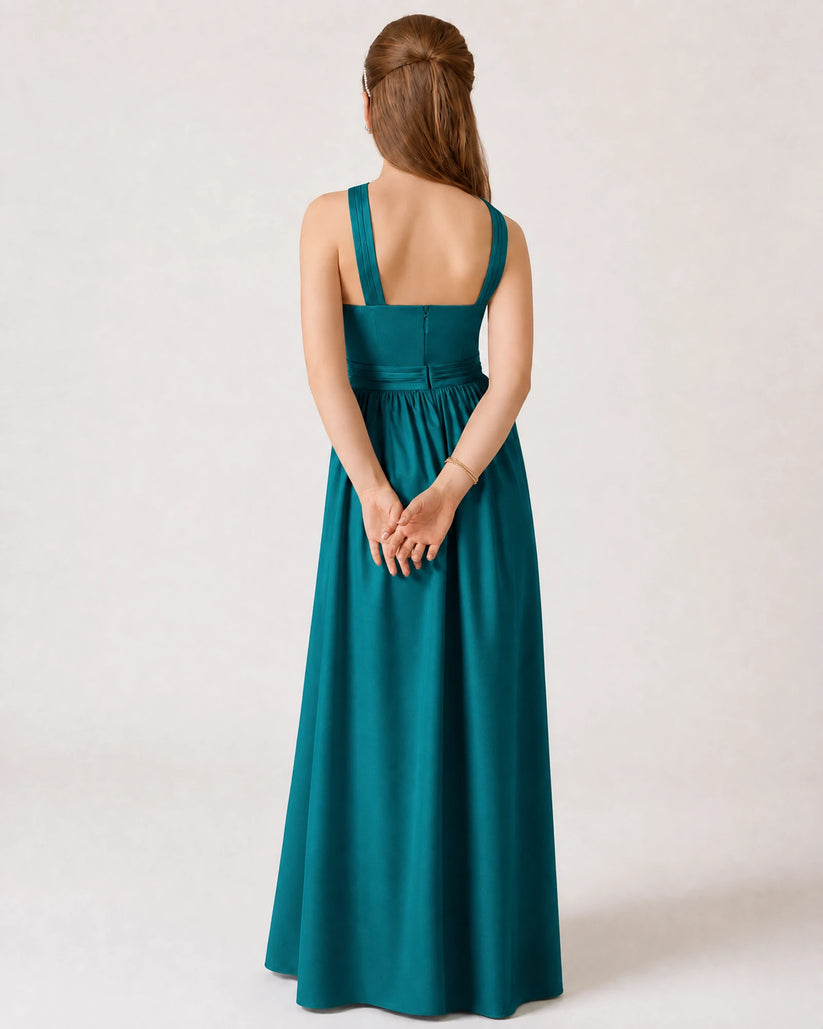 Peacock Satin A-line Junior Bridesmaid Dress Back View