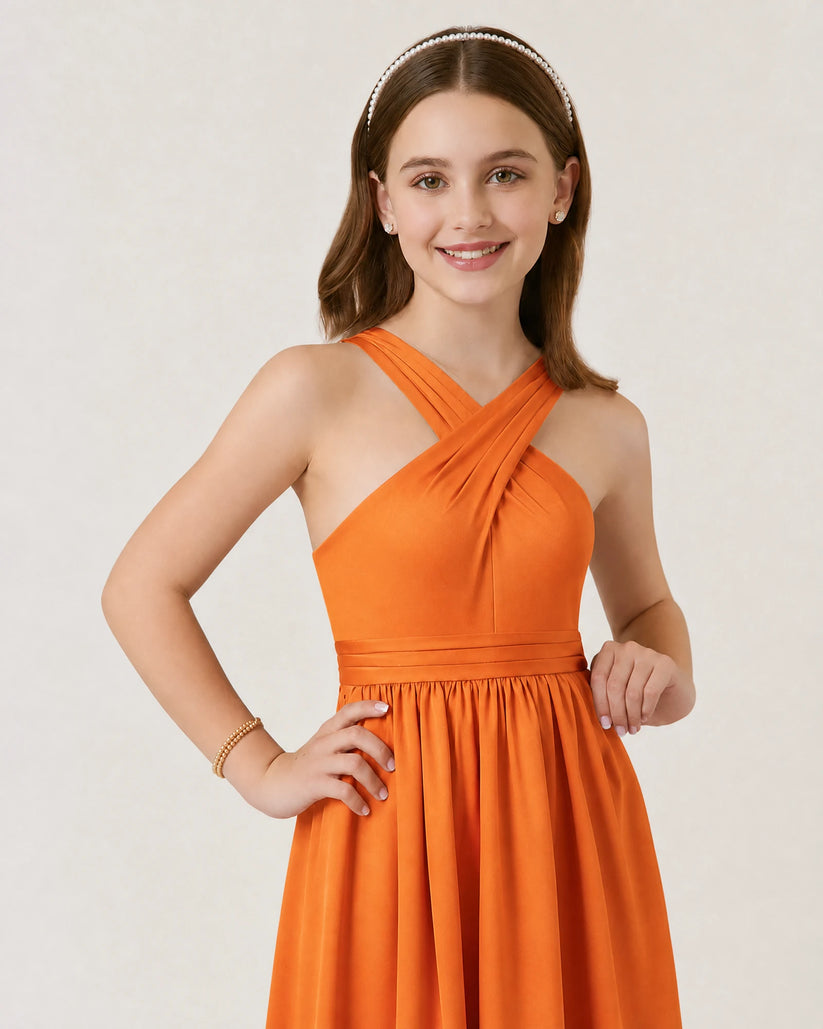 Burnt Orange Chiffon A-line Junior Bridesmaid Dress Front View