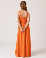 Burnt Orange Satin A-line Junior Bridesmaid Dress Back View