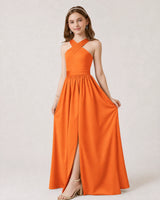 Burnt Orange Chiffon A-line Junior Bridesmaid Dress Front View