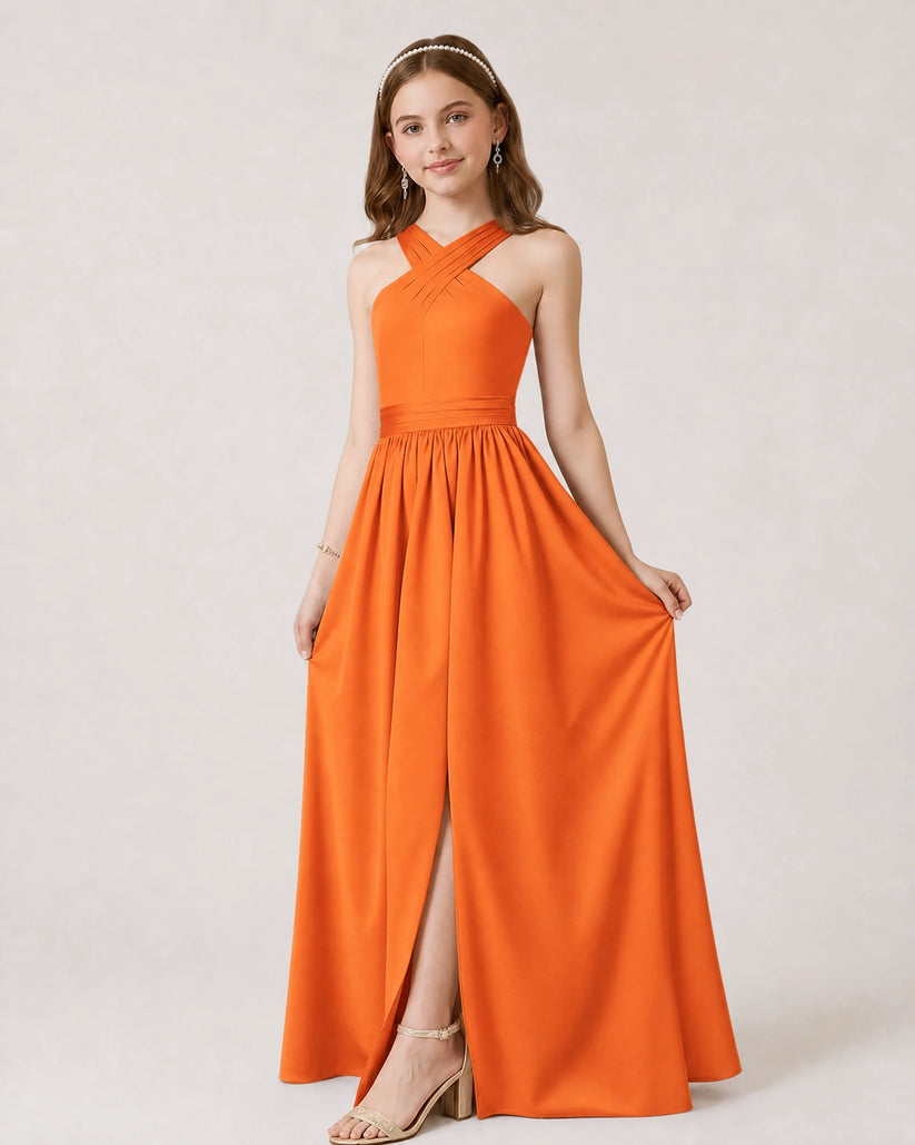 Burnt Orange Chiffon A-line Junior Bridesmaid Dress Front View