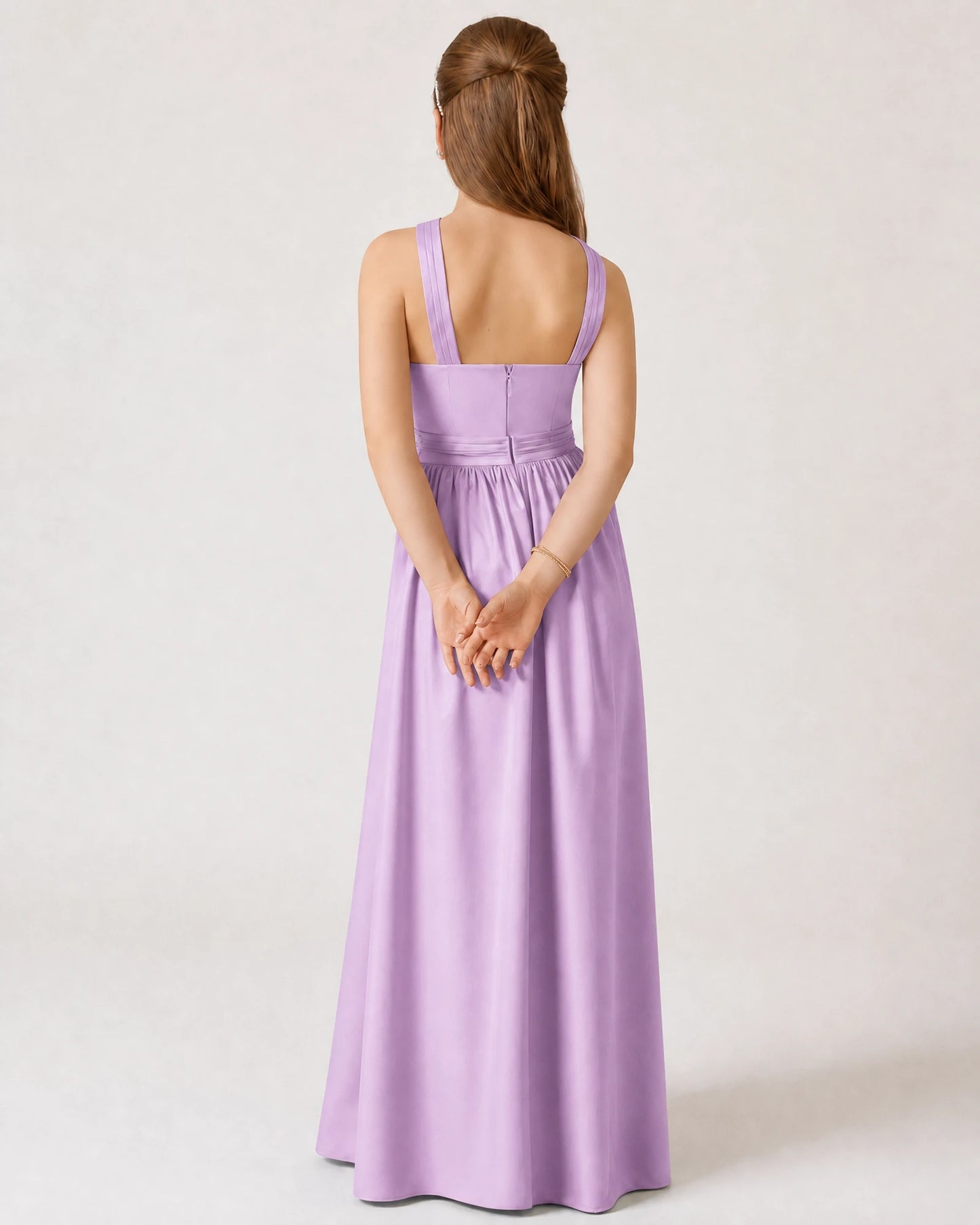 Dideyttawl Teal Junior Bridesmaid Dress Criss Cross Halter Neck Floor Length Dress