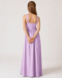 Dideyttawl Teal Junior Bridesmaid Dress Criss Cross Halter Neck Floor Length Dress