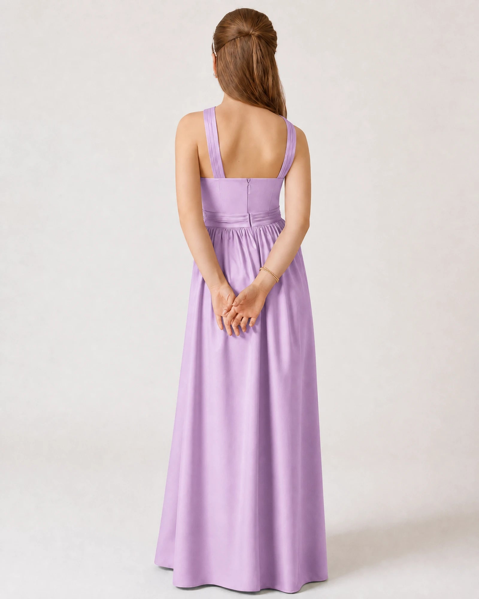Dideyttawl Teal Junior Bridesmaid Dress Criss Cross Halter Neck Floor Length Dress