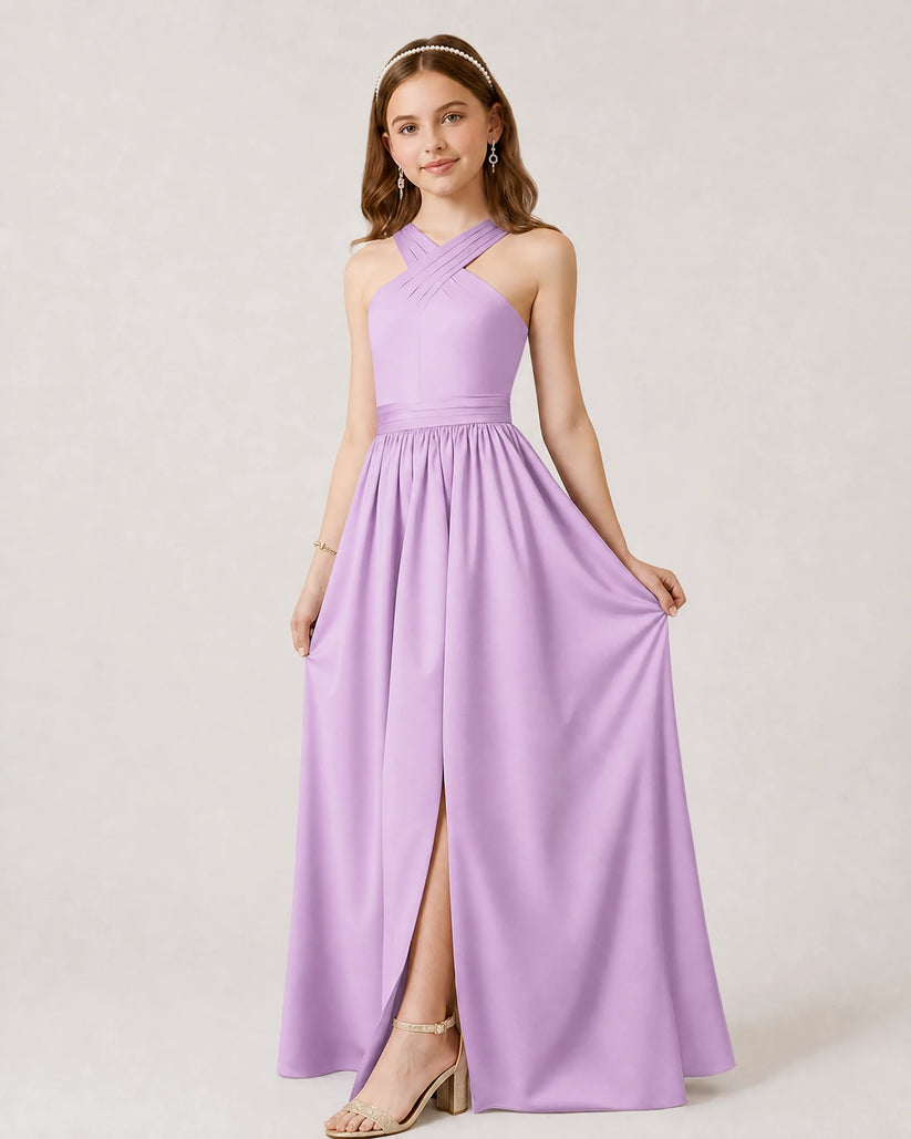 Lilac Chiffon A-line Junior Bridesmaid Dress Front View
