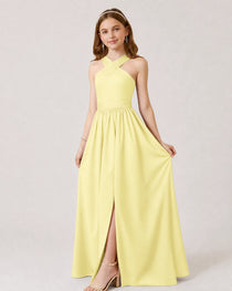 Dideyttawl Teal Junior Bridesmaid Dress Criss Cross Halter Neck Floor Length Dress