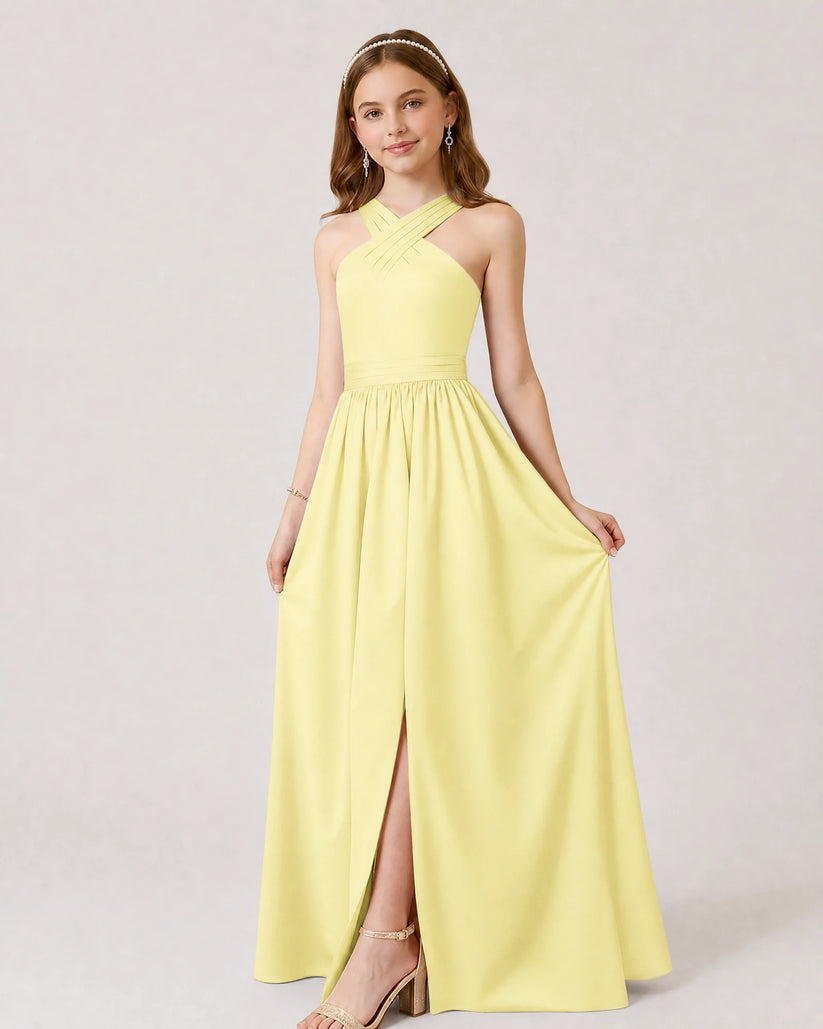 Daffodil Chiffon A-line Junior Bridesmaid Dress Front View