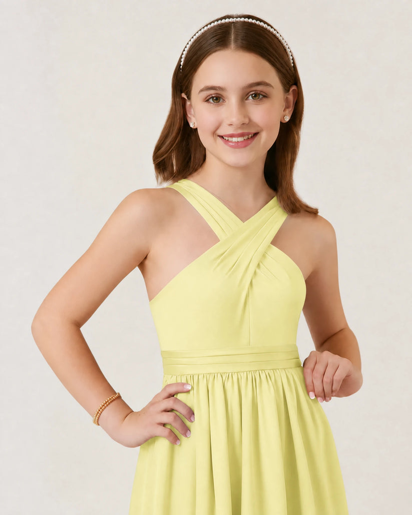 Daffodil Chiffon A-line Junior Bridesmaid Dress Front View