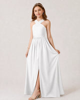 White Chiffon A-line Junior Bridesmaid Dress Front View