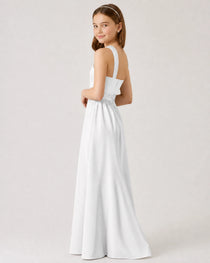 Dideyttawl Teal Junior Bridesmaid Dress Criss Cross Halter Neck Floor Length Dress