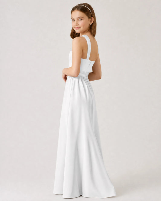 White Chiffon A-line Junior Bridesmaid Dress Side View