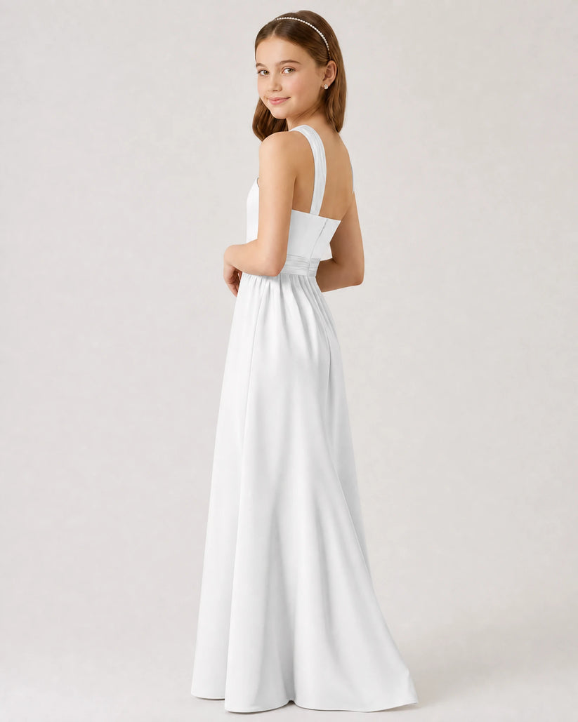 White Chiffon A-line Junior Bridesmaid Dress Side View