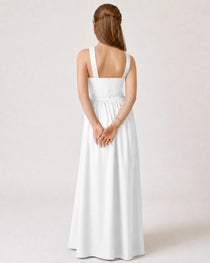 Dideyttawl Teal Junior Bridesmaid Dress Criss Cross Halter Neck Floor Length Dress