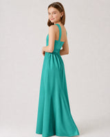 Turquoise Satin A-line Junior Bridesmaid Dress Side View