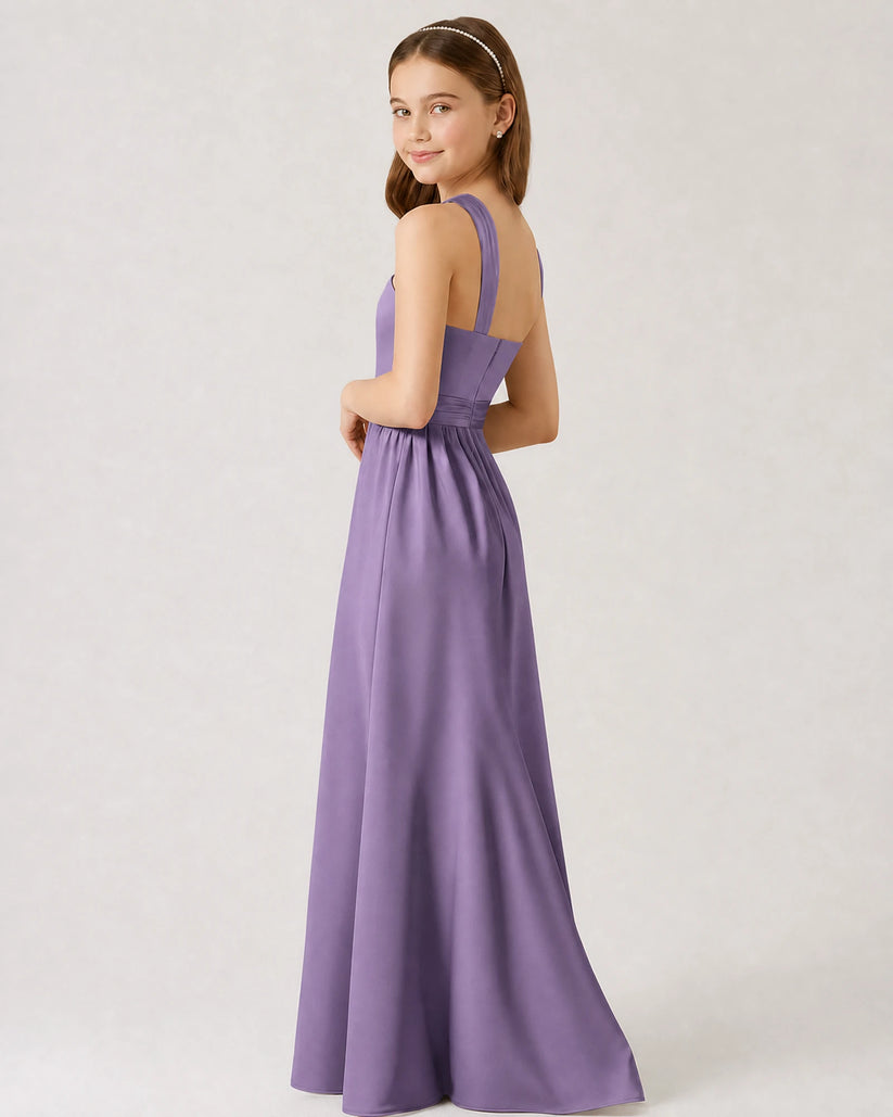 Wisteria Satin A-line Junior Bridesmaid Dress Side View