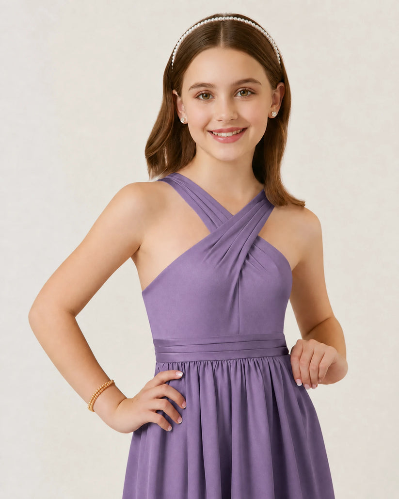 Wisteria Chiffon A-line Junior Bridesmaid Dress Front View