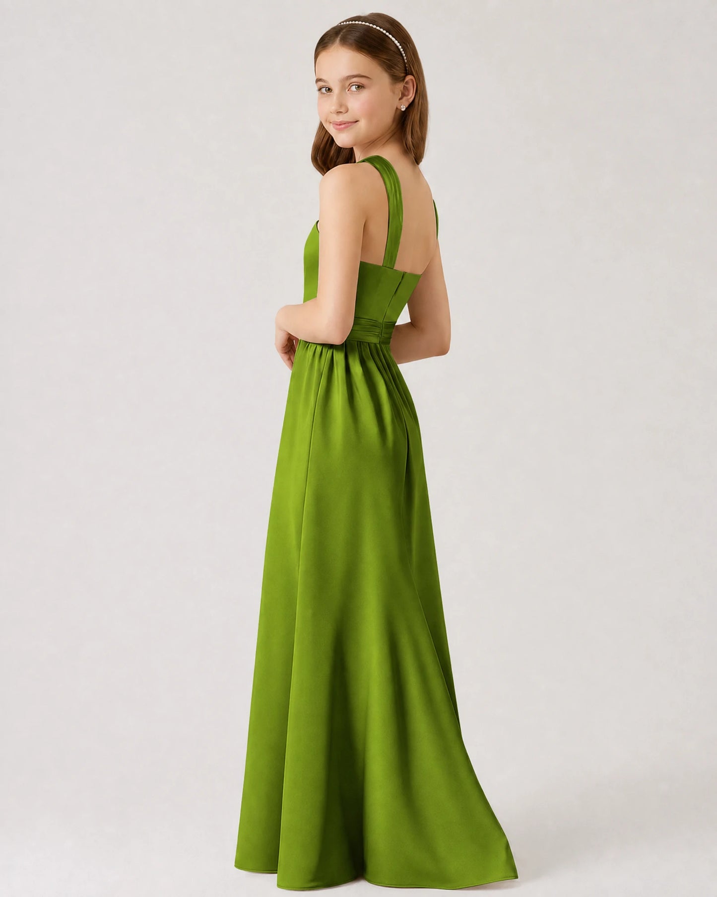 Dideyttawl Teal Junior Bridesmaid Dress Criss Cross Halter Neck Floor Length Dress
