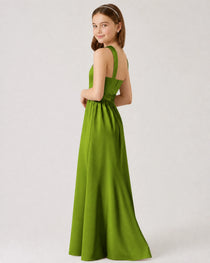 Dideyttawl Teal Junior Bridesmaid Dress Criss Cross Halter Neck Floor Length Dress