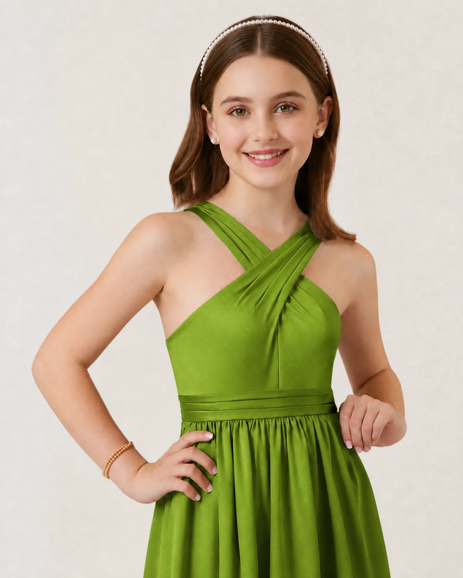 Dideyttawl Teal Junior Bridesmaid Dress Criss Cross Halter Neck Floor Length Dress