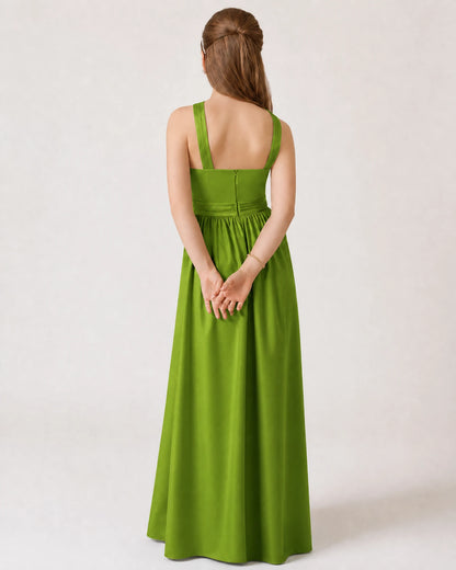 Dideyttawl Teal Junior Bridesmaid Dress Criss Cross Halter Neck Floor Length Dress