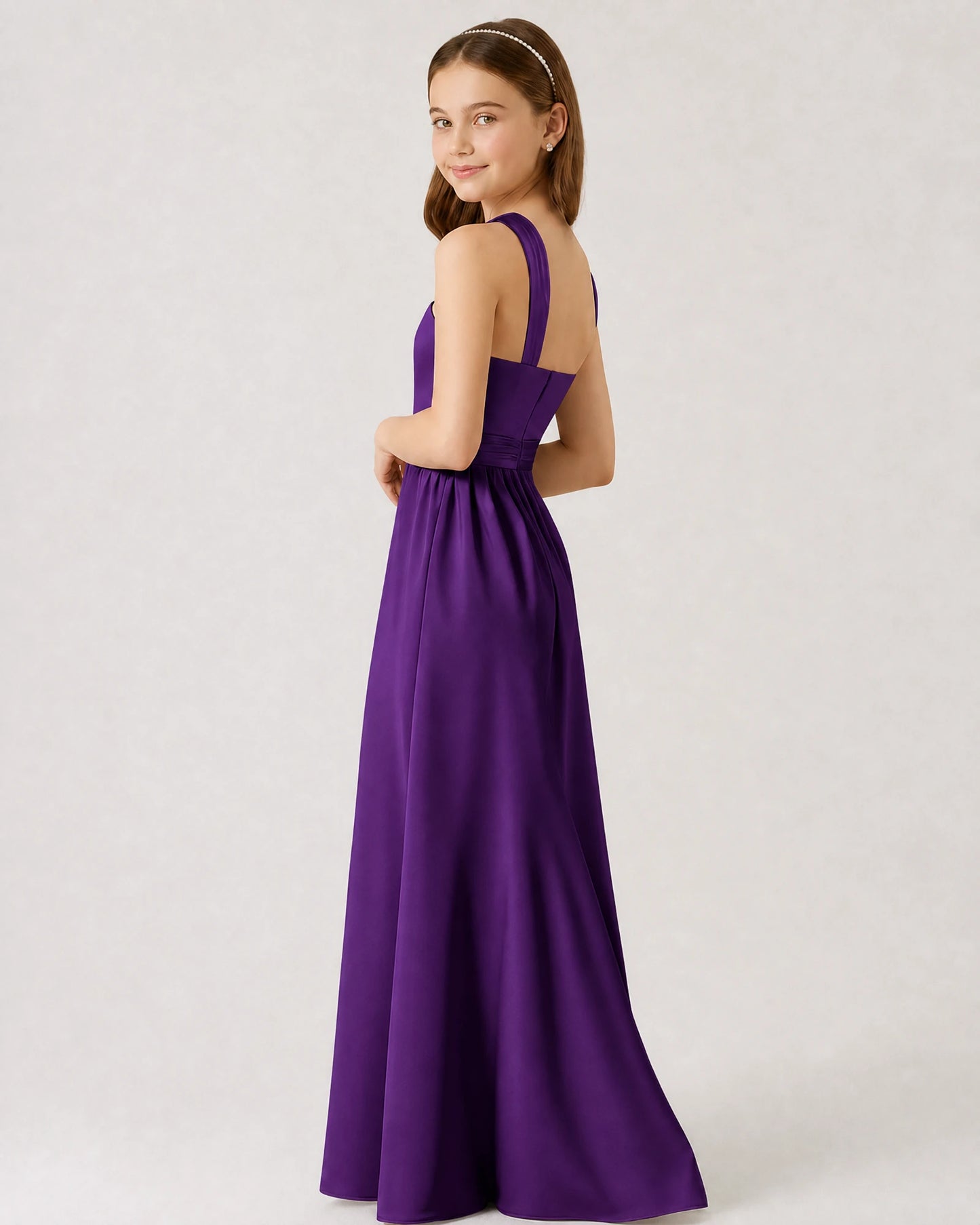 Dideyttawl Teal Junior Bridesmaid Dress Criss Cross Halter Neck Floor Length Dress