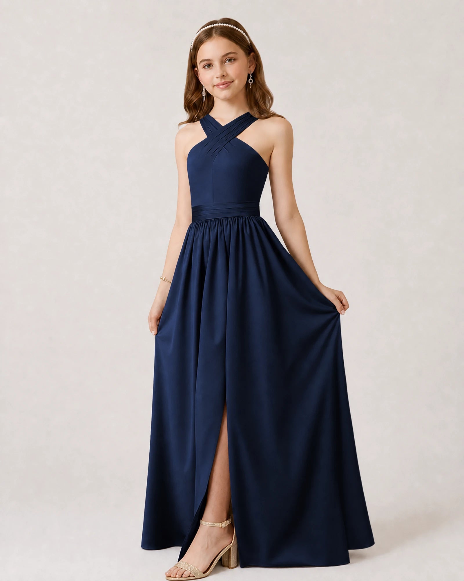 Junior Bridesmaid Dress for Girls | Halter Neck A-Line Dress