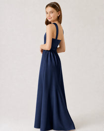 Navy Blue Satin  Junior Bridesmaid Dresses