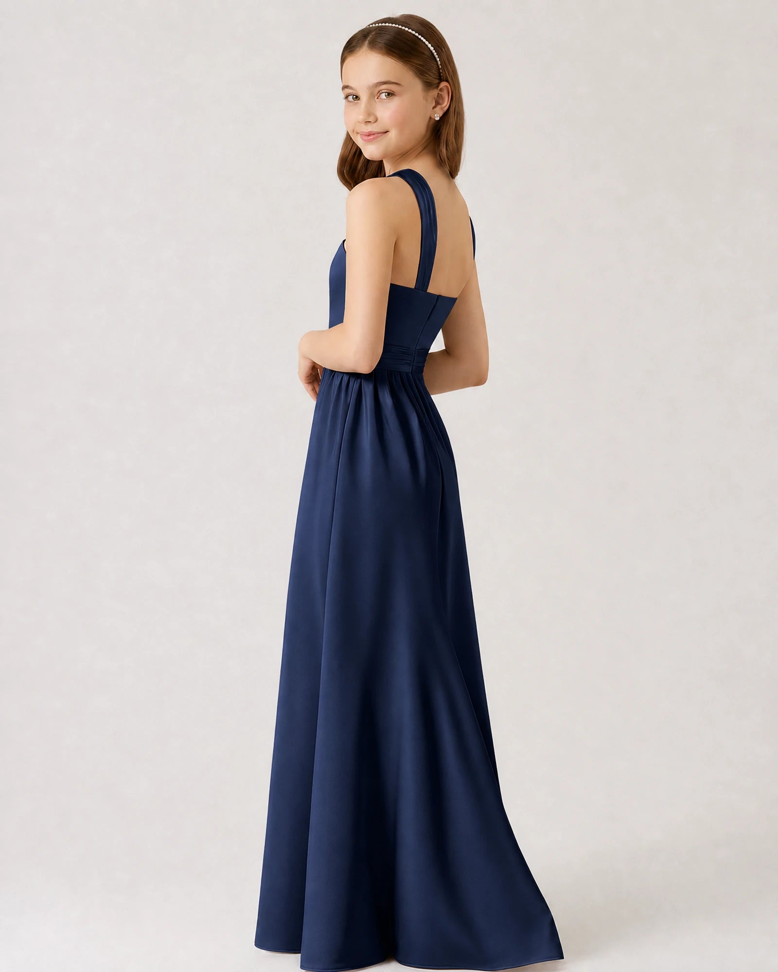 Navy Blue Satin  Junior Bridesmaid Dresses