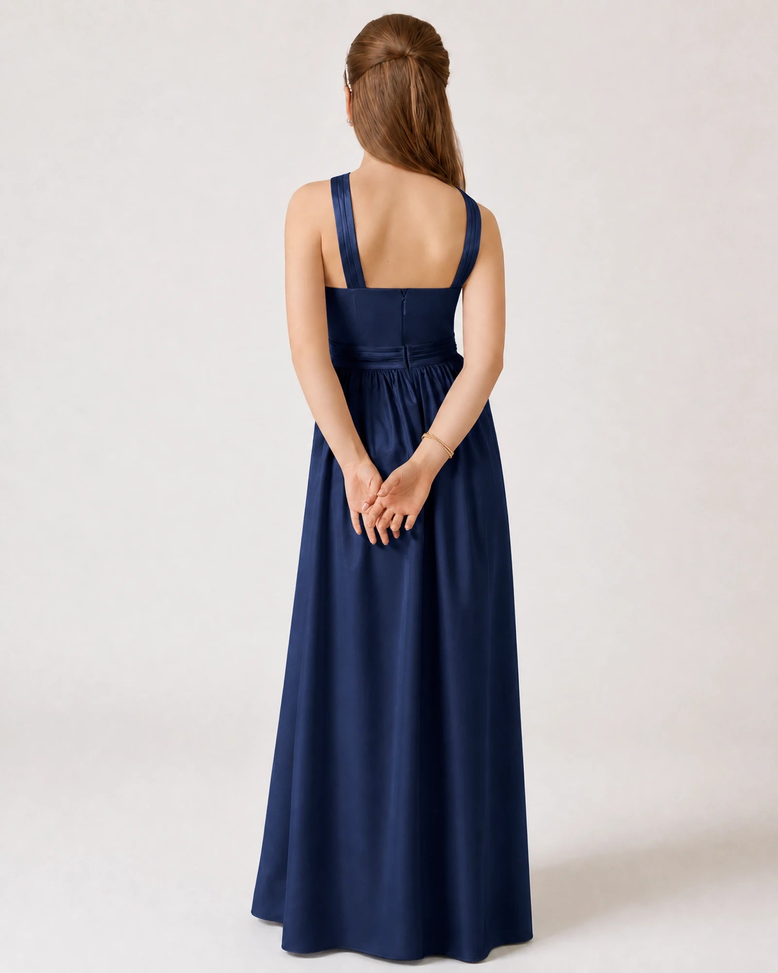 Dideyttawl Satin Junior Bridesmaid Dress with Crisscross Neck & Side Slit Secondary image