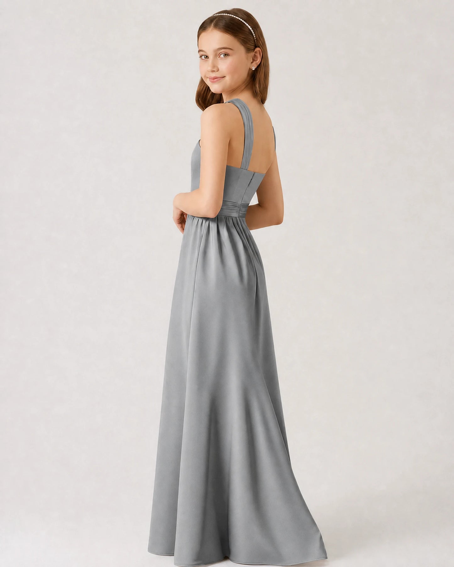 Dideyttawl Teal Junior Bridesmaid Dress Criss Cross Halter Neck Floor Length Dress