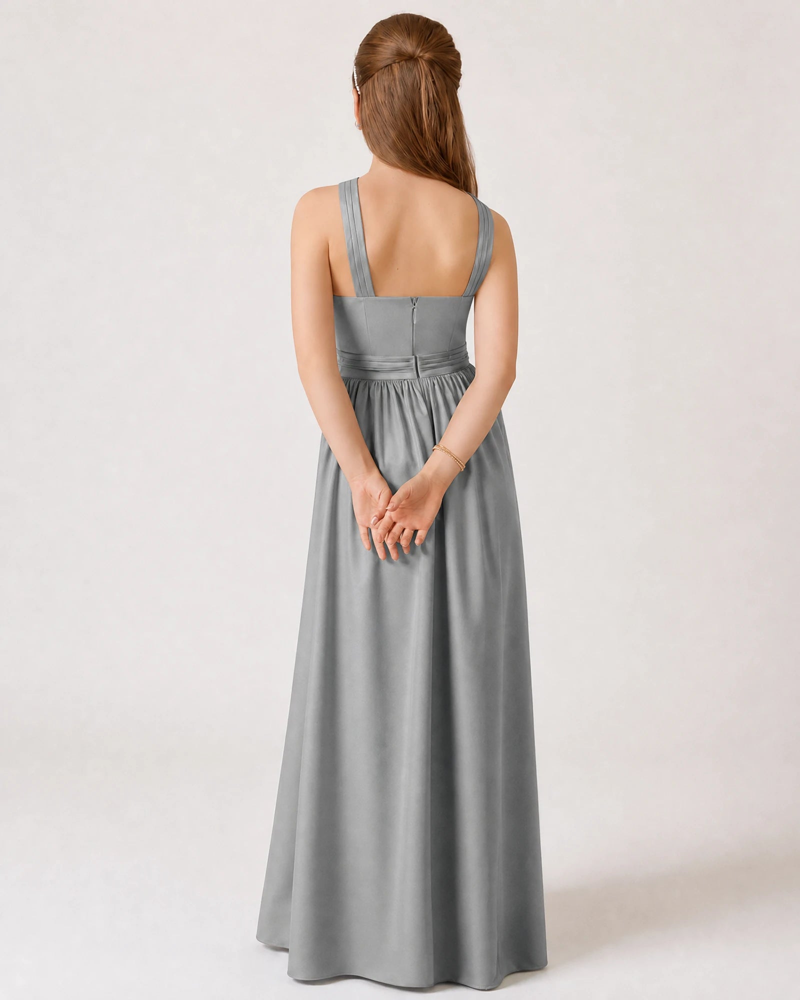 Dideyttawl Teal Junior Bridesmaid Dress Criss Cross Halter Neck Floor Length Dress