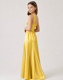 Dideyttawl Teal Junior Bridesmaid Dress Criss Cross Halter Neck Floor Length Dress
