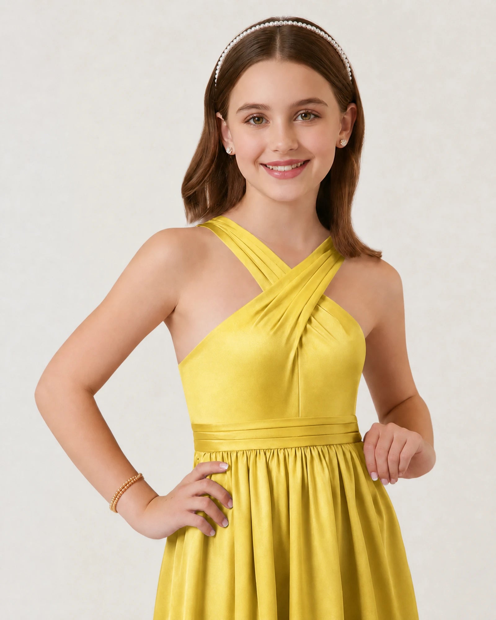 Dideyttawl Teal Junior Bridesmaid Dress Criss Cross Halter Neck Floor Length Dress