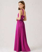 Fuchsia Satin A-line Junior Bridesmaid Dress Side View