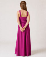 Fuchsia Satin A-line Junior Bridesmaid Dress Back View