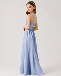 Dideyttawl Teal Junior Bridesmaid Dress Criss Cross Halter Neck Floor Length Dress