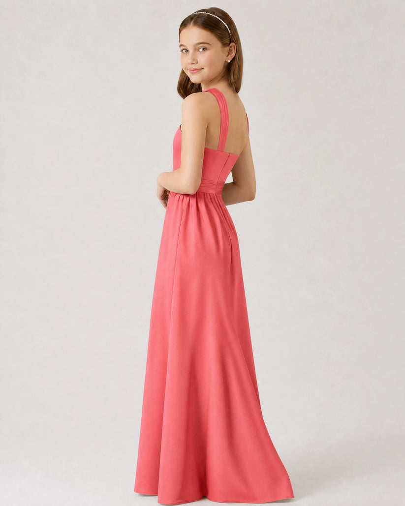 Coral Chiffon A-line Junior Bridesmaid Dress Side View