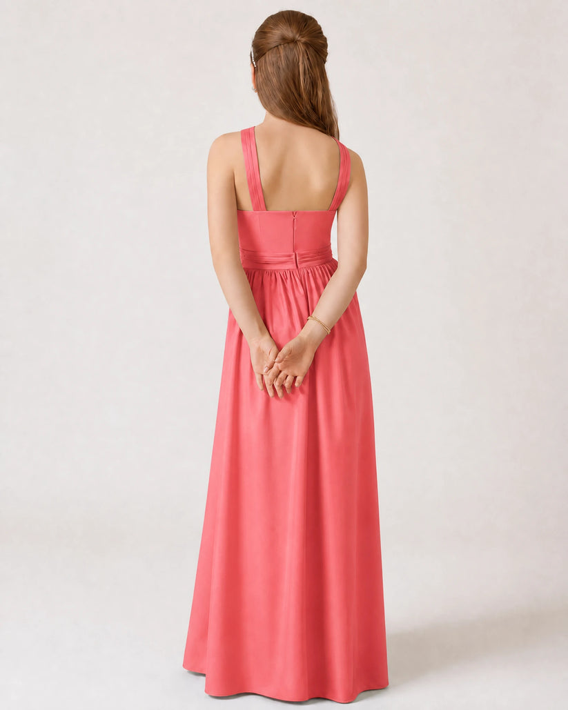 Coral Chiffon A-line Junior Bridesmaid Dress Back View