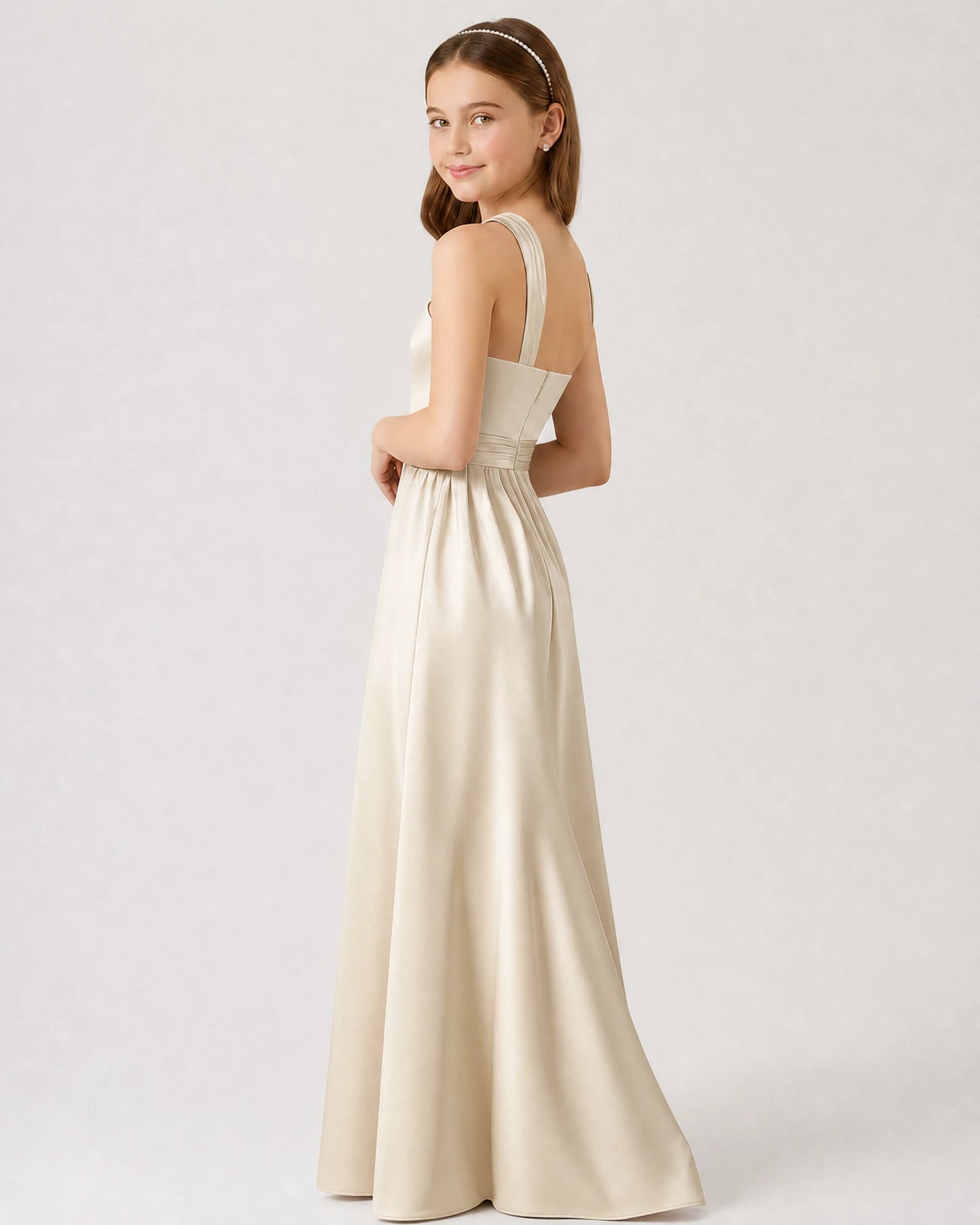 Dideyttawl Teal Junior Bridesmaid Dress Criss Cross Halter Neck Floor Length Dress