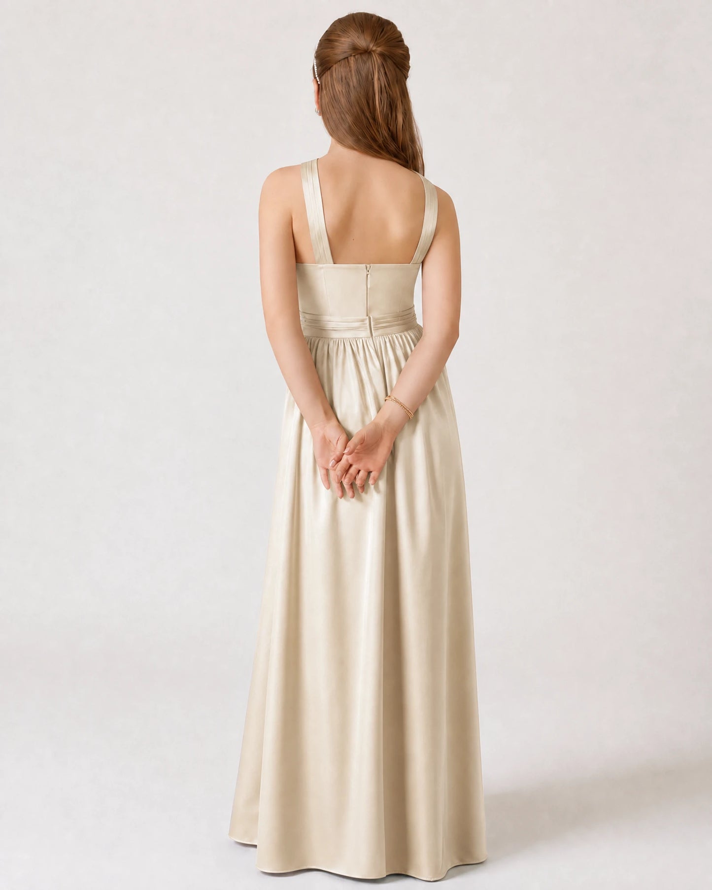 Dideyttawl Teal Junior Bridesmaid Dress Criss Cross Halter Neck Floor Length Dress