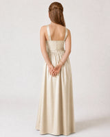 Champagne Satin A-line Junior Bridesmaid Dress Back View