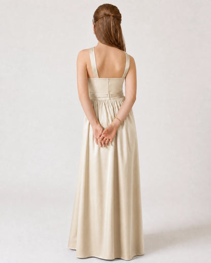 Dideyttawl Teal Junior Bridesmaid Dress Criss Cross Halter Neck Floor Length Dress