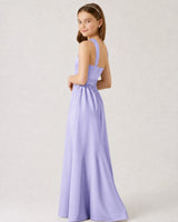 Lavender Satin A-line Junior Bridesmaid Dress Side View