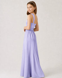 Dideyttawl Teal Junior Bridesmaid Dress Criss Cross Halter Neck Floor Length Dress