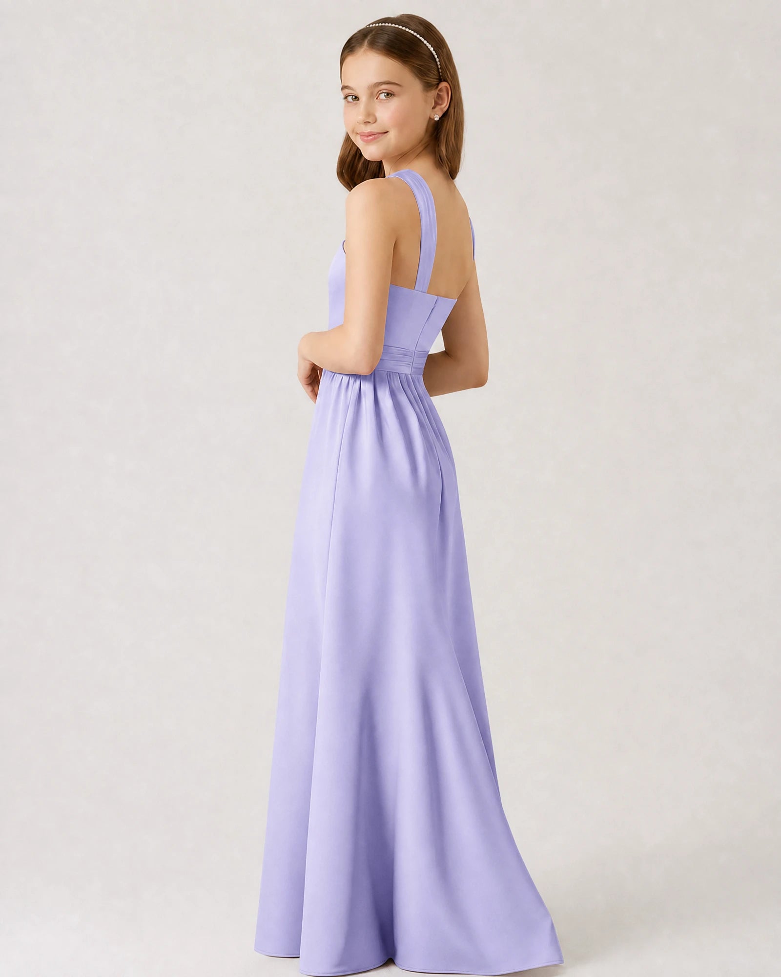 Dideyttawl Teal Junior Bridesmaid Dress Criss Cross Halter Neck Floor Length Dress